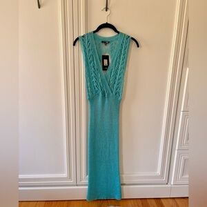 Fashion Nova Teal Crochet Midi Dress NWT